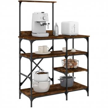 Mueble de cocina de roble ahumado 90x40x132 cm multicapa y metal, estantería de cocina de madera ingeniería y metal en color marrón