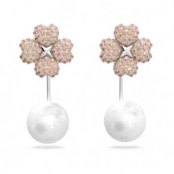 Swarovski Latisha Earring Jackets Flower, Pink, Rhodium, Multicolor female, Size: ONE SIZE