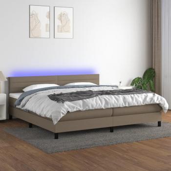 Cama box spring con colchón blando y luces LED, tela gris taupe, 200x200 cm