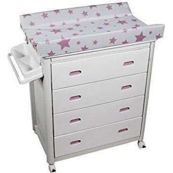 Plastimyr, Bañera con cajones blancos, Estrellas Rosas, 82 × 53 × 107 cm, blanco y rosa