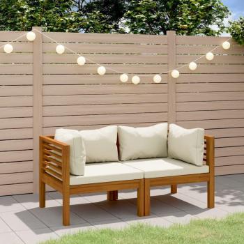 2-Seater Garden Sofa with Cream Cushion Solid Acacia Wood