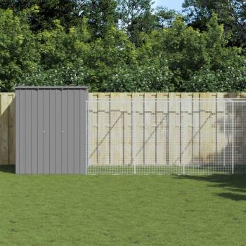 Galvanized Steel Dog House with Run - Light Gray 165x659x181 cm