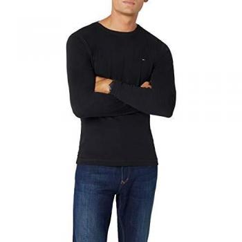 Tommy Hilfiger Original 1x1 Rib cn Knit l/s Camisa, Negro, M para Hombre