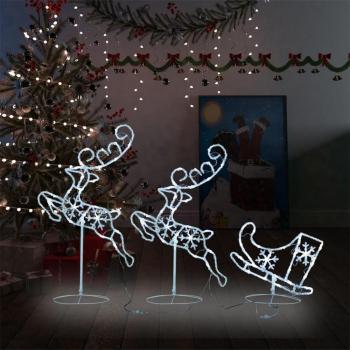 vidaXL Acrylic Christmas Flying Reindeer & Sleigh 260x21x87cm Cold White