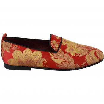 Dolce & Gabbana Red Gold Brocade Slippers Loafers Shoes - EU40/US7