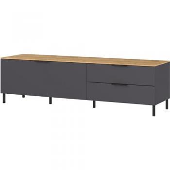 Mueble para TV Lowboard California en Graphito, 164x47x47 cm, con cajones de autocierre