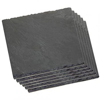Pack de 6 platos llanos de pizarra natural 15 x 15 cm, bandeja de piedra cuadrada, tabla para comer y servir comida, aperitivos, quesos y embutidos