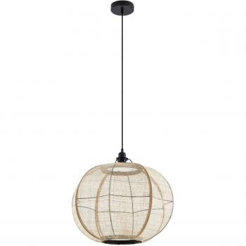 Lámpara colgante Lindby Aurinil, color madera, lino, diámetro 48cm, casquillo E27, diseño tradicional en marrón hecho de textura, tela y seda para salón y comedor (1 llama)