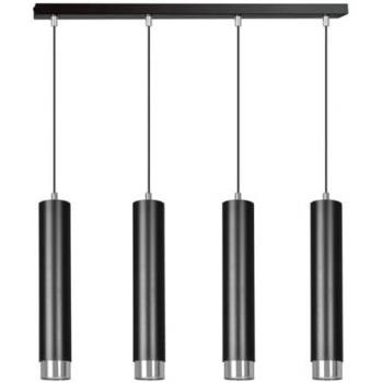 Lámpara de Suspensión Kibo, Acero con Recubrimiento de Polvo, Negro y Cromo, 60x100x6 cm