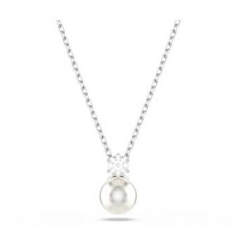 Swarovski Matrix Crystal Pearl Pendant Necklace with Rhodium Plating - Women's Jewelry 5693897