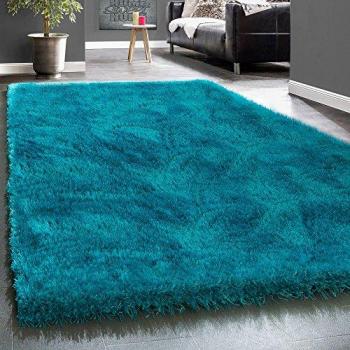 Alfombra Shaggy Elegante De Pelo Largo Monocolor Mullida Brillante En Turquesa 160x230 cm