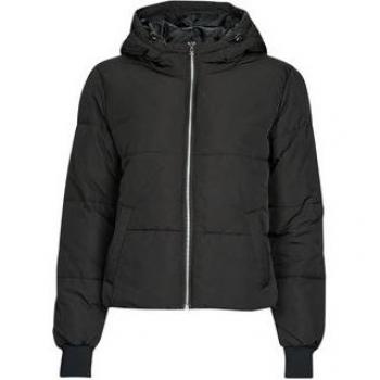 JDY Abrigo de plumas JDYNEWERICA SHORT HOOD JACKET OTW para mujer, chaqueta con capucha, color negro, detalle de cremallera plateada, talla L