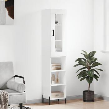 Aparador alto de madera contrachapada blanco 34,5x34x180 cm con 3 estantes, mueble de almacenaje para salón, buffet y armario auxiliar