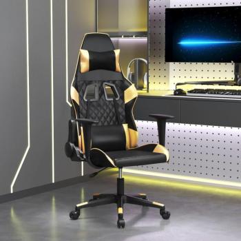 Silla Gaming de Masaje Cuero Sintético Negro y Dorado con Función de Masaje Vidaxl
