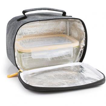 Bolsa térmica porta alimentos Ibili Lunch Away 3.75l con recipiente de vidrio incluido, color gris, incluye asa, impermeable, hermética e isotérmica, apta para fiambreras y tupperware en movimiento