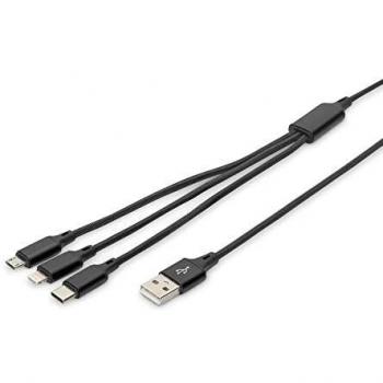 Digitus Cable de carga 3 en 1, USB A - Lightning + Micro USB + USB-C