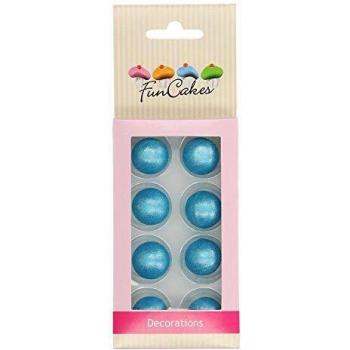 FunCakes Pearl Bolas de Chocolate Azul - Listas para Usar en la Decoración de Tartas, Perfectas para Pasteles, Cupcakes y más, Delicioso Sabor a Chocolate, Certificado Sin Gluten, Set/8 30 gr