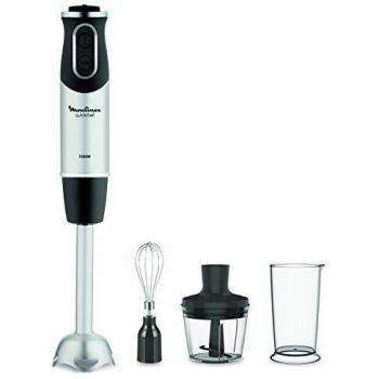 Moulinex QuickChef DD65581 Batidora de Mano de 1000 W, con Regulador de 10 Velocidad Turbo con 2 Accesorios para picar y para montar y Vaso Medidor, antisalpicaduras, acero inoxidable