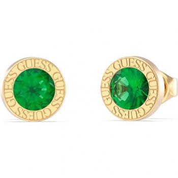 Pendientes Guess para mujer de acero inoxidable con circonitas, color dorado y verde, talla única