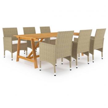 Juego de comedor de jardín 7 piezas beige