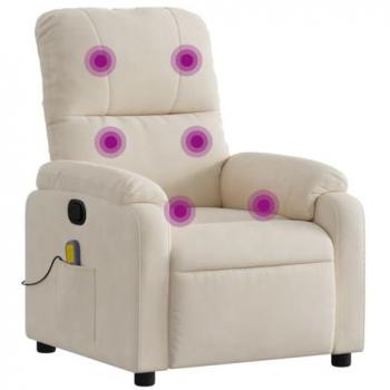 Sillón Reclinable de Masaje en Tela de Microfibra Beige con Reposabrazos y Respaldo, Silla Eléctrica de Descanso para Salón