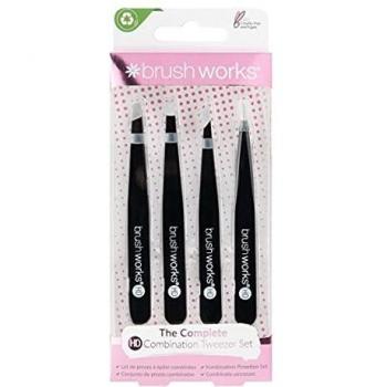 Brushworks HD 4 Piece Eyebrow Tweezer Set - Black