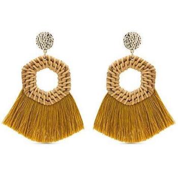 PENDIENTES LUXENTER LARGOS GRANDES METAL DORADO, MIMBRE E HILO SGEW373