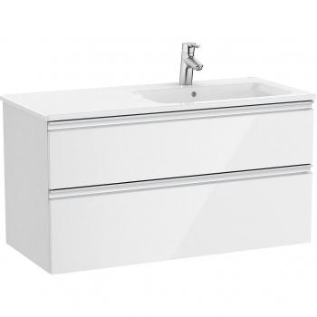 Mueble de baño Roca The Gap con 2 cajones y lavabo a la derecha, color blanco brillo, medidas 1005 x 460 x 537 mm