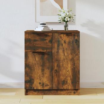 Aparador de madera contrachapada color roble ahumado 60x30x70 cm, mueble de almacenaje de salón con armarios y puertas, cajón de madera, buffet para salón moderno, armario auxiliar y