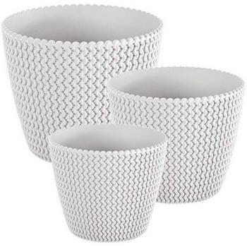 Pack 3 Macetas Redondas de Plástico Blanco PROSPERPLAST Splofy (5/8/11.5 litros)