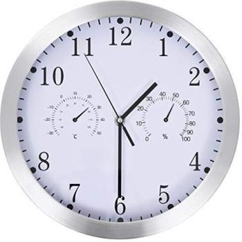 vidaXL Reloj Pared Termómetro Higrómetro Cuarzo Cocina Baño Sala Blanco Plata