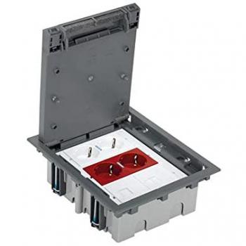 Kit Caja de Suelo SAI Simon 500 Cima 3 Módulos con 1 Base Doble Schuko Embornado por Corte-Rápido con LED, 1 Base Doble Schuko, Incluye 2 Placas V