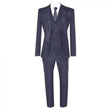 Men's Blue Check Tweed 3-Piece Suit - Peaky Blinders 1920s Gatsby Tailored Fit Size 38