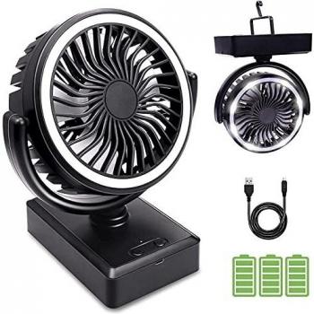 Snelen Ventilador USB, Ventilador Portátil Silencioso 5000mA,Ventilador a Bateria Recargable, Ventilador de Mesa , Camping Ventilator con LED y Gancho,3 Velocidades, para el Hogar, Exterior, Camping