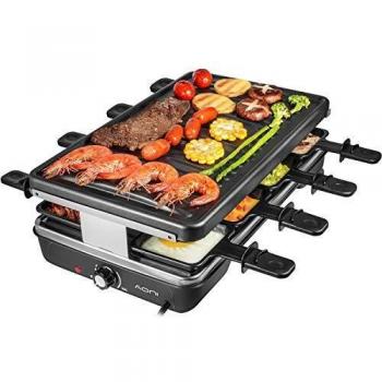 AONI Electrica Raclette Grill Parrilla de fiesta sin humo Parrilla de barbacoa eléctrica con superficie de asado antiadherente, control de temperatura de 1200W, sirve a toda la familia