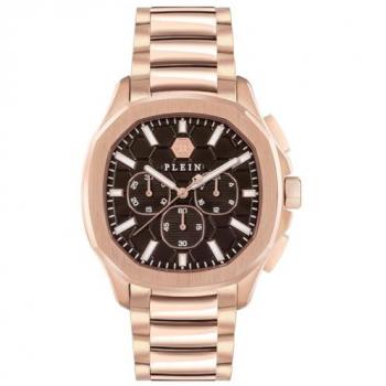 Philipp Plein Spectre Chrono Watch Brown Rosegold for Men, 44 mm, Analog Quartz, Stainless Steel Strap, One Size