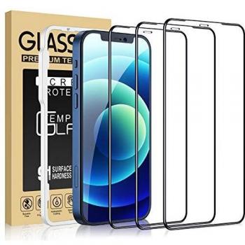Cocoda 3 Piezas Protector Pantalla Compatible con iPhone 12 y 12 Pro con Marco Instalación Fácil, Dureza 9H, Sin Burbujas, Cobertura Completa Cristal HD Templado-6,1 Pulgadas