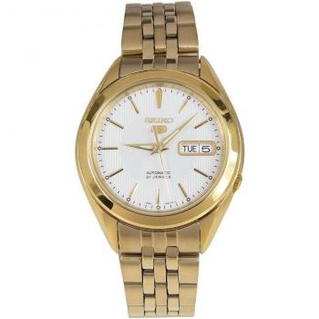 Seiko 5 Automatic Men's Watch - Gold Tone Stainless Steel, White Dial, 21 Jewels SNKL26K1