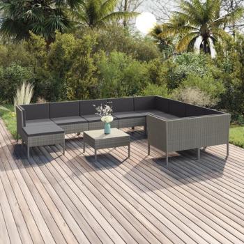 11-Piece Grey Poly Rattan Garden Lounge Set with Cushions