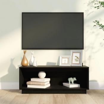 Mueble de TV de madera maciza de pino 90x35x35 cm en color natural y negro, adecuado para salón, con diseño funcional como mesa de TV o mueble televisor