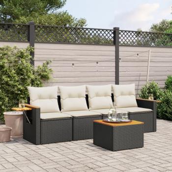 5-Piece Black Poly Rattan Garden Sofa Set with Cushions