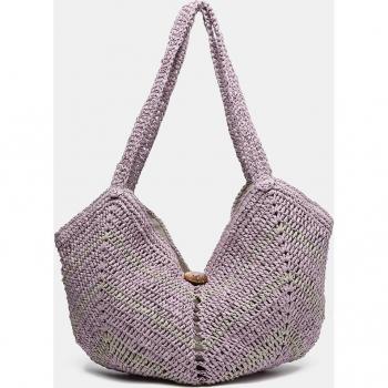 Abbacino - Bolso Hobo de playa Summer Song en papel trenzado lila con rayas a contraste