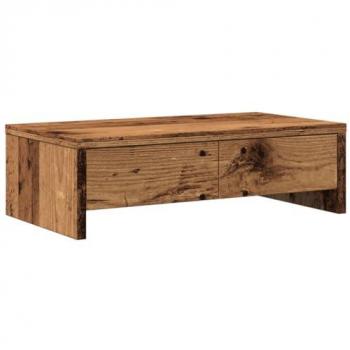 Soporte de monitor con cajones madera envejecida 50x27x15 cm