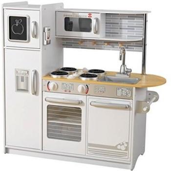 KidKraft- Cocina de juguete de madera blanca para niños con teléfono incluido para juegos de dramatización Uptown , Color Blanco