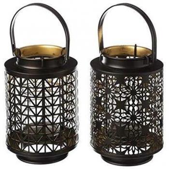 UNIMASA PORTAVELAS 2/M Metal-Cristal Negro-Oro 12 X 18 CM