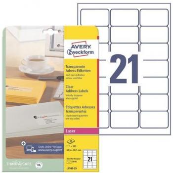Etiquetas Adresables Transparentes Avery Zweckform L7560-25, 63.5x38.1 mm, 525 Piezas, Autoadhesivas
