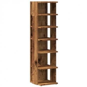 Armario zapatero de madera de ingeniería envejecida 28x27x102 cm, color marrón, mueble zapatero, estantería para zapatos