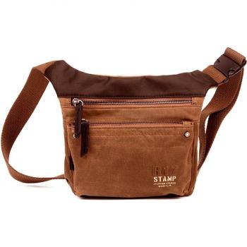 STEPPING STRONG STAMP - Riñonera de hombre en lona encerada de color taupe