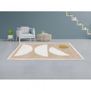 Alfombra Shaggy Abstracta 160 x 230 cm Beige y Crema - MYNIO
