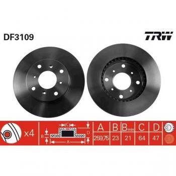 Disco de freno TRW DF3109 frente, ventilado, 1 pieza